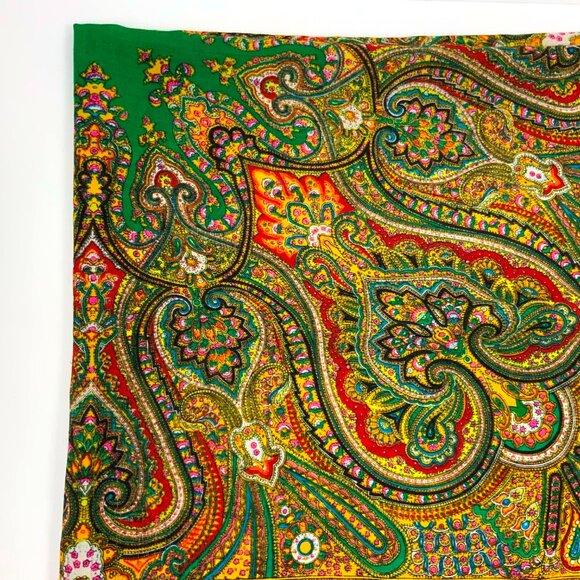 Vintage 80's Square 100% Wool Green Scarf Shawl Intricate Paisley Design. - Picture 9 of 16